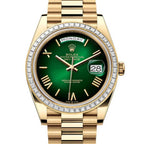 Day-Date 40mm | 18k yellow gold President bracelet | Green ombré dial Diamond bezel | Mens Watch 228398TBR