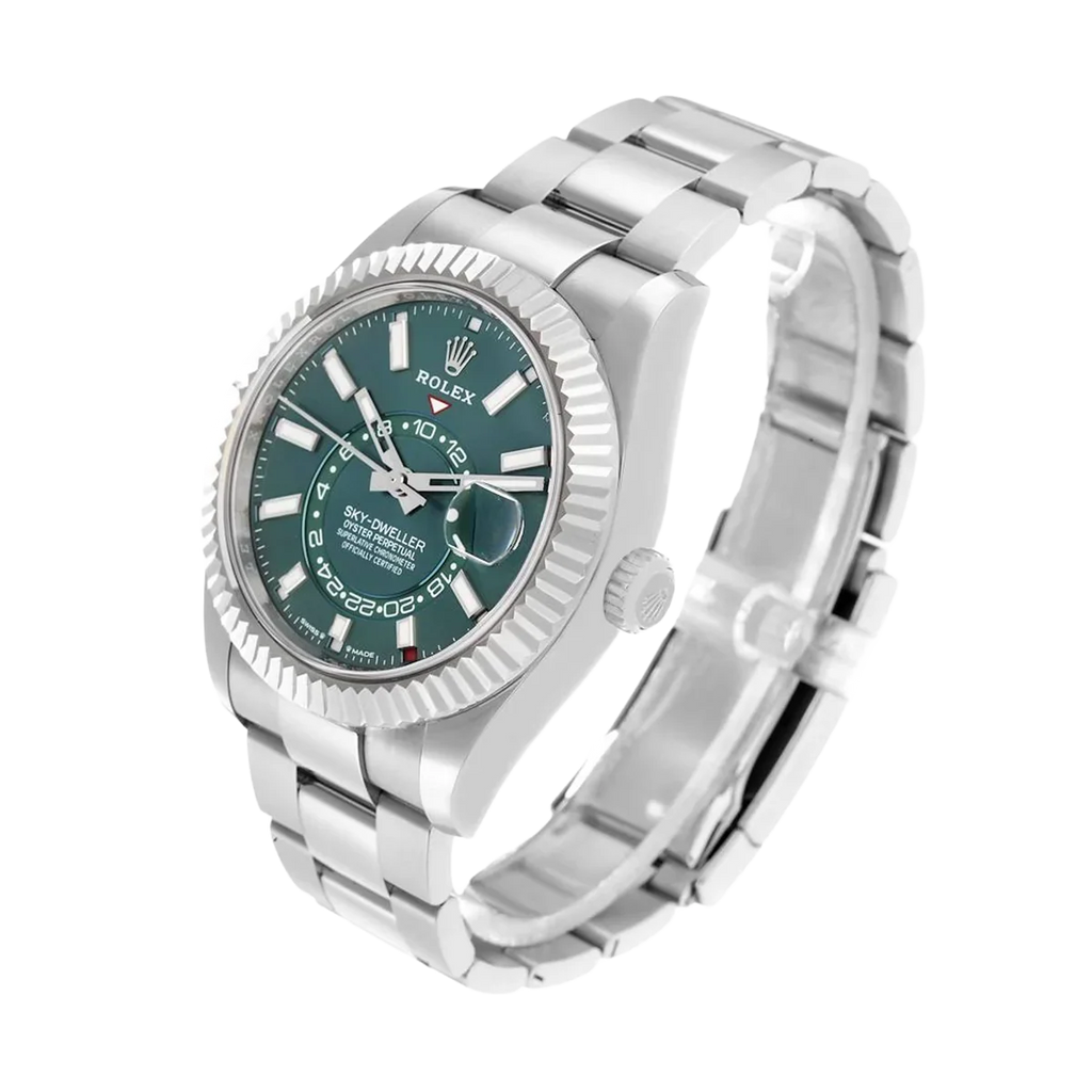 Sky-Dweller 42mm Steel White Gold Green Dial Mens Watch 336934