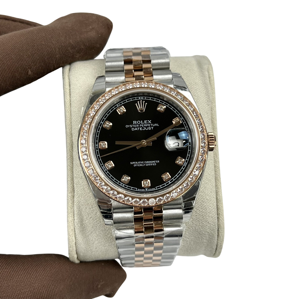 Datejust 36mm Black Dial Steel Yellow Gold Diamond Mens Watch 116243