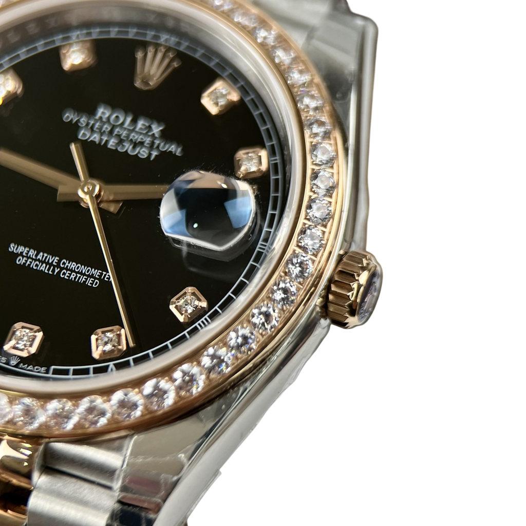 Datejust 36mm Black Dial Steel Yellow Gold Diamond Mens Watch 116243