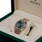 Day-Date President 40mm Everose Gold Olive Green Roman Dial Diamond Bezel - 228345RBR - New 2025