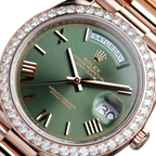 Day-Date President 40mm Everose Gold Olive Green Roman Dial Diamond Bezel - 228345RBR - New 2025