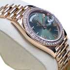 Day-Date President 40mm Everose Gold Olive Green Roman Dial Diamond Bezel - 228345RBR - New 2025