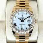 Day-Date 40 228348RBR Yellow Gold Diamond Bezel White Dial