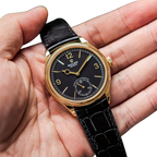 Perpetual 1908 39mm Yellow Gold Black Dial Black Alligator Leather Strap m52508-0002