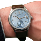 Perpetual 1908 39mm White Gold Platinum Ice Blue Dial Brown Alligator Leather Strap m52506-0002