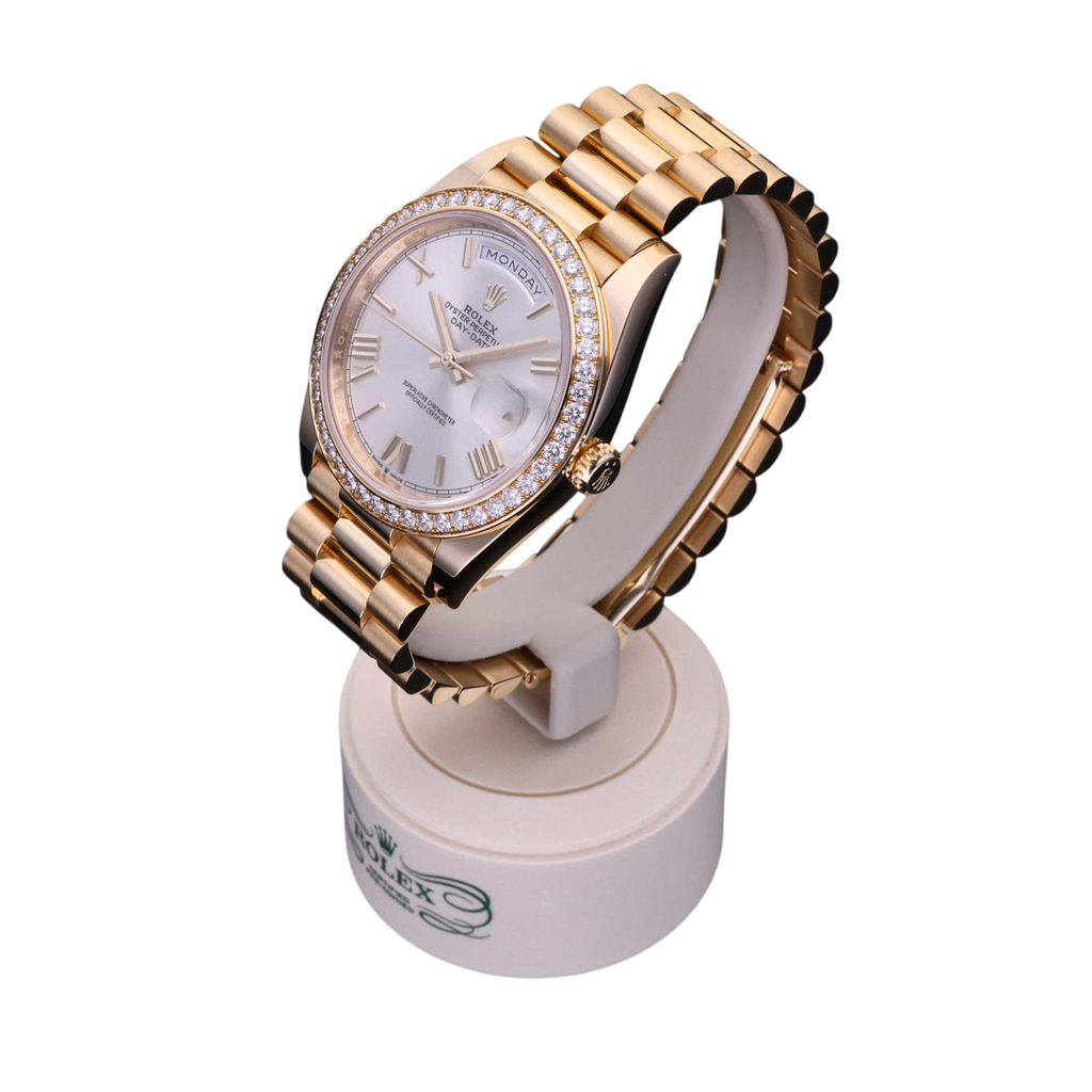 Day-Date 40 mm Yellow Gold Diamond Bezel Silver Dial M228348rbr-0007