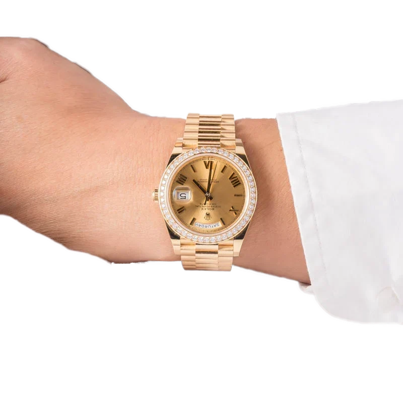 Day-Date 40 228348RBR Yellow Gold Diamond Bezel Champagne Roman Dial