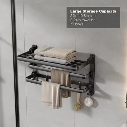 24-Inch Towel Rack with 7 Hooks – Matte Black