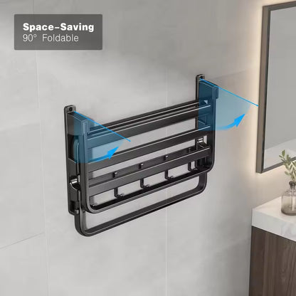 24-Inch Towel Rack with 7 Hooks – Matte Black