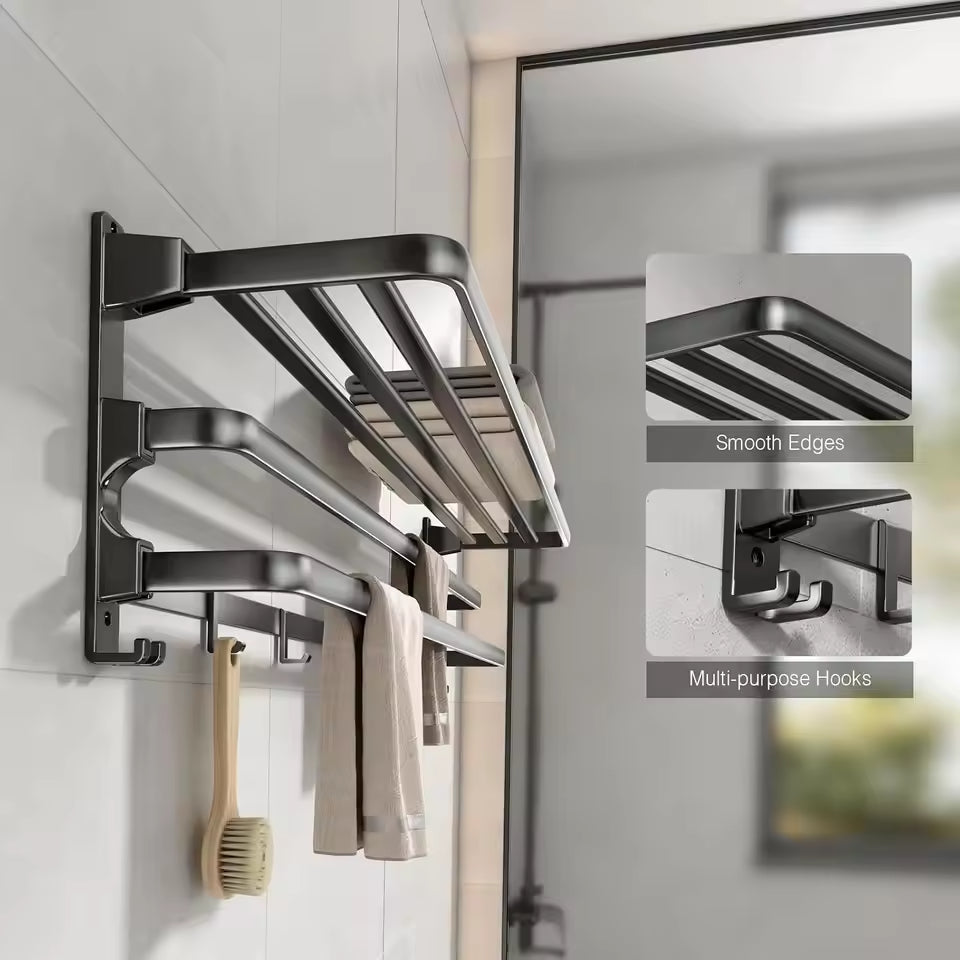 24-Inch Towel Rack with 7 Hooks – Matte Black