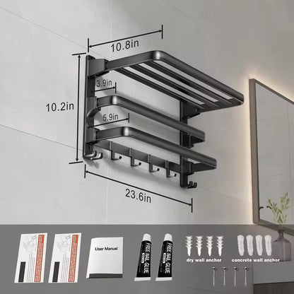 24-Inch Towel Rack with 7 Hooks – Matte Black