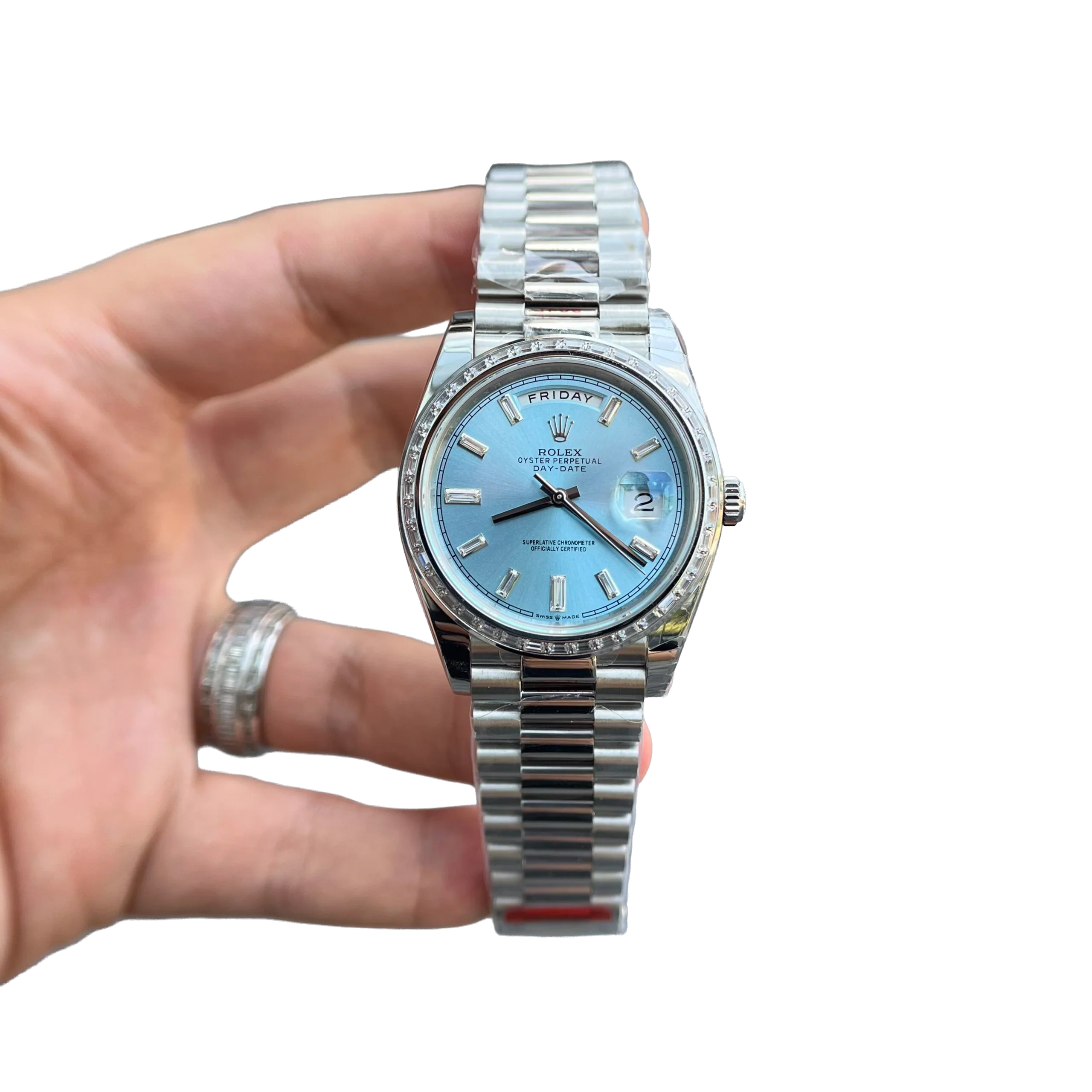 Day-Date 40mm Ice Blue Dial Baguette Set Bezel 228396TBR