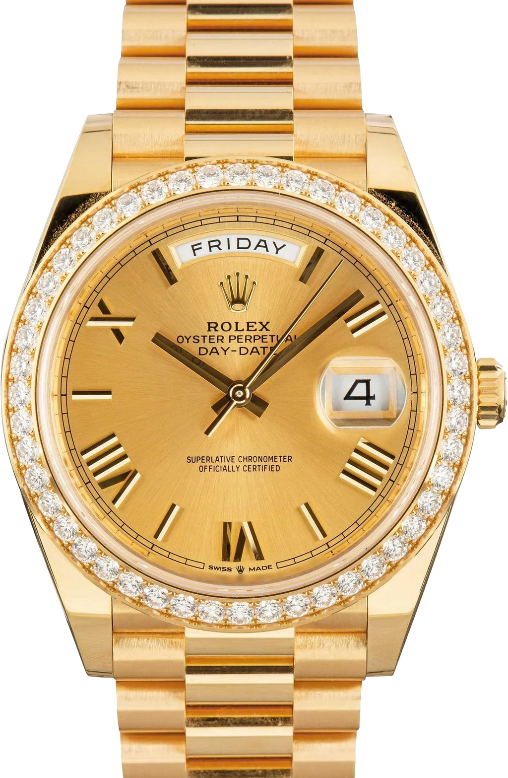 Day-Date 40 228348RBR Yellow Gold Diamond Bezel Champagne Roman Dial