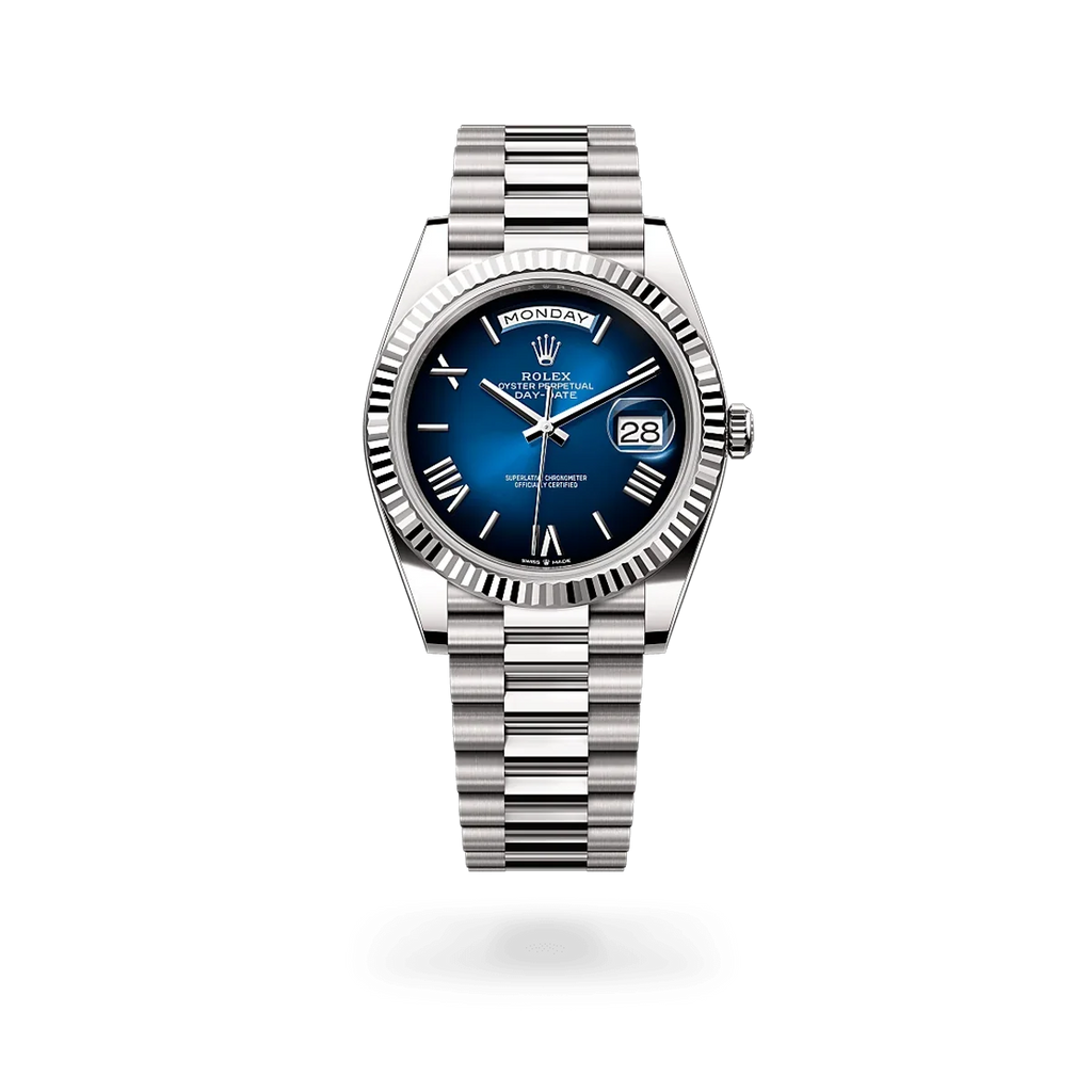 Day-date Oyster Perpetual 40mm White Gold Blue Ombré Dial, Fluted bezel M228239-0076