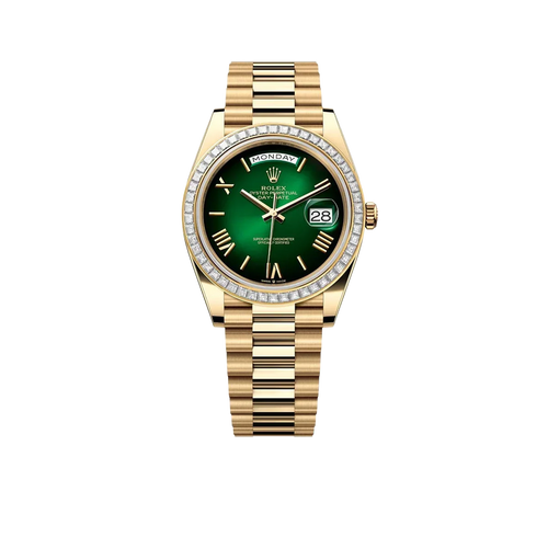 Day-Date 40mm | 18k yellow gold President bracelet | Green ombré dial Diamond bezel | Mens Watch 228398TBR