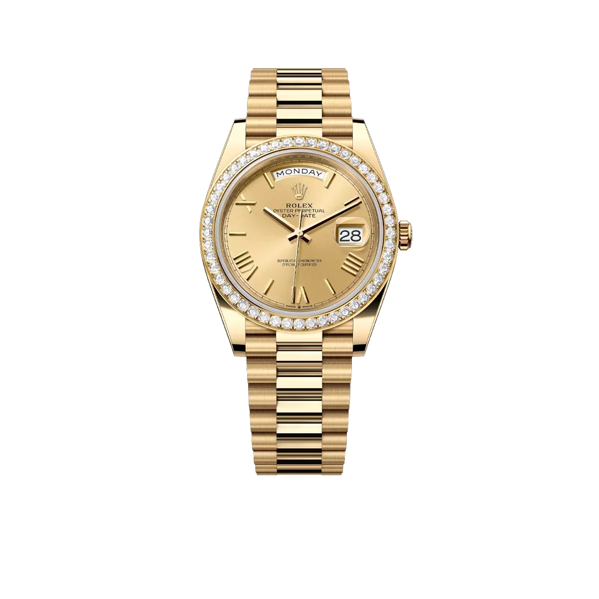 Day-Date 40 228348RBR Yellow Gold Diamond Bezel Champagne Roman Dial
