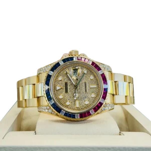 GMT-Master II 40mm Yellow Gold Pepsi Bezel Diamond Set Watch 116718LN