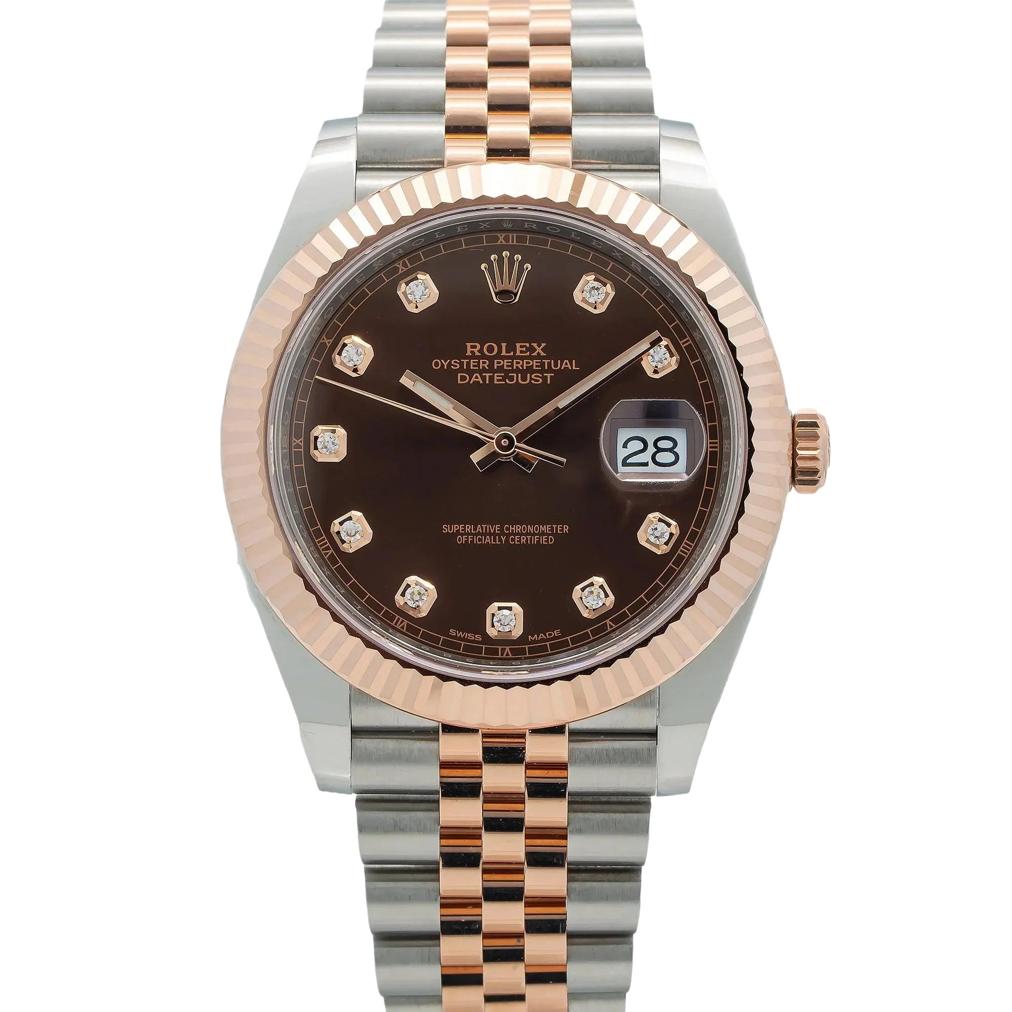 Datejust 41MM 126331 Chocolate Diamond Dial Fluted Bezel Two Tone Rose Gold Jubilee Bracelet