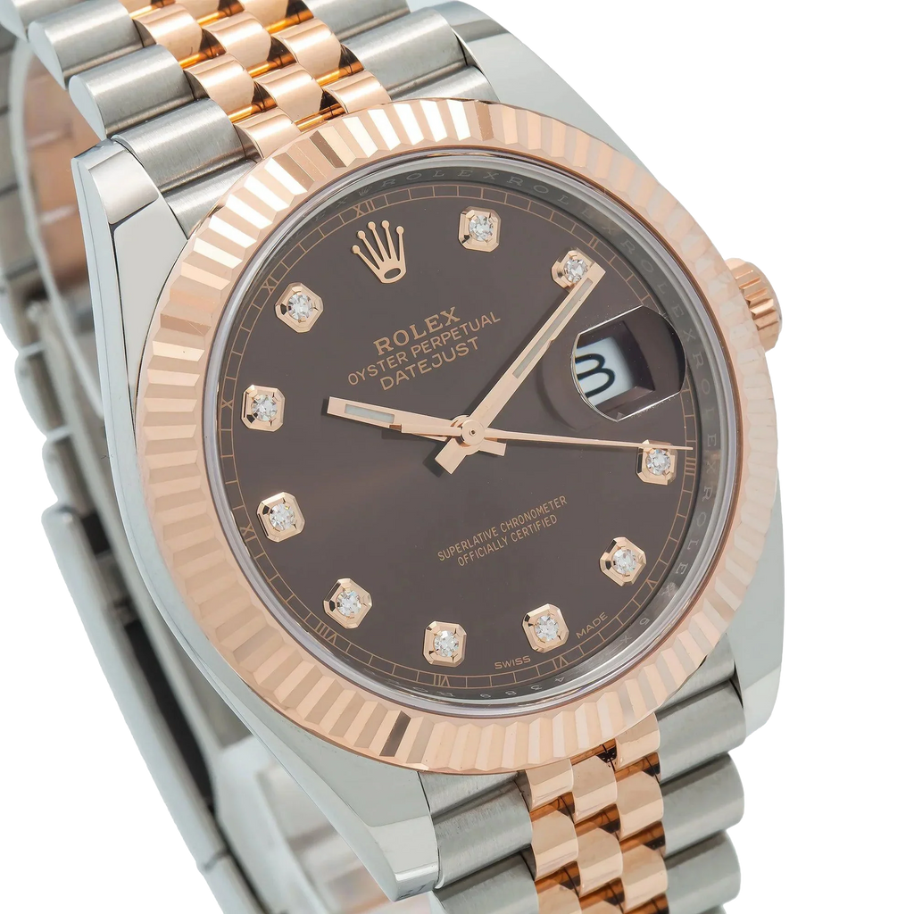 Datejust 41MM 126331 Chocolate Diamond Dial Fluted Bezel Two Tone Rose Gold Jubilee Bracelet