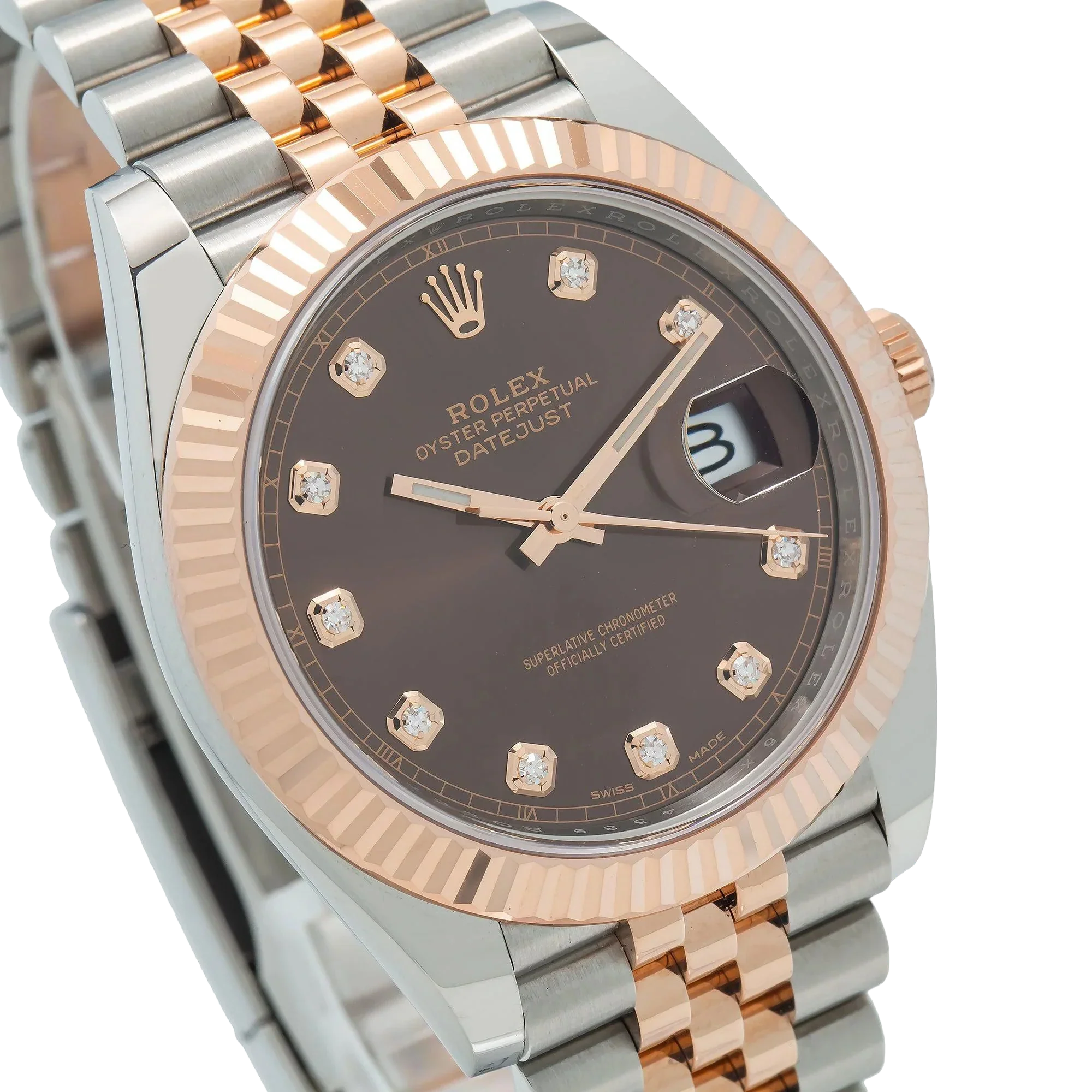 Datejust 41MM 126331 Chocolate Diamond Dial Fluted Bezel Two Tone Rose Gold Jubilee Bracelet