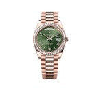 Day-Date President 40mm Everose Gold Olive Green Roman Dial Diamond Bezel - 228345RBR - New 2025