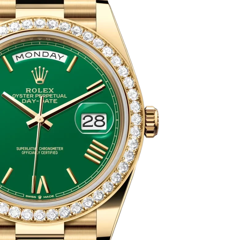 Day-Date 40 Yellow Gold Green Roman Numeral Dial Diamond Bezel M228348RBR-0040