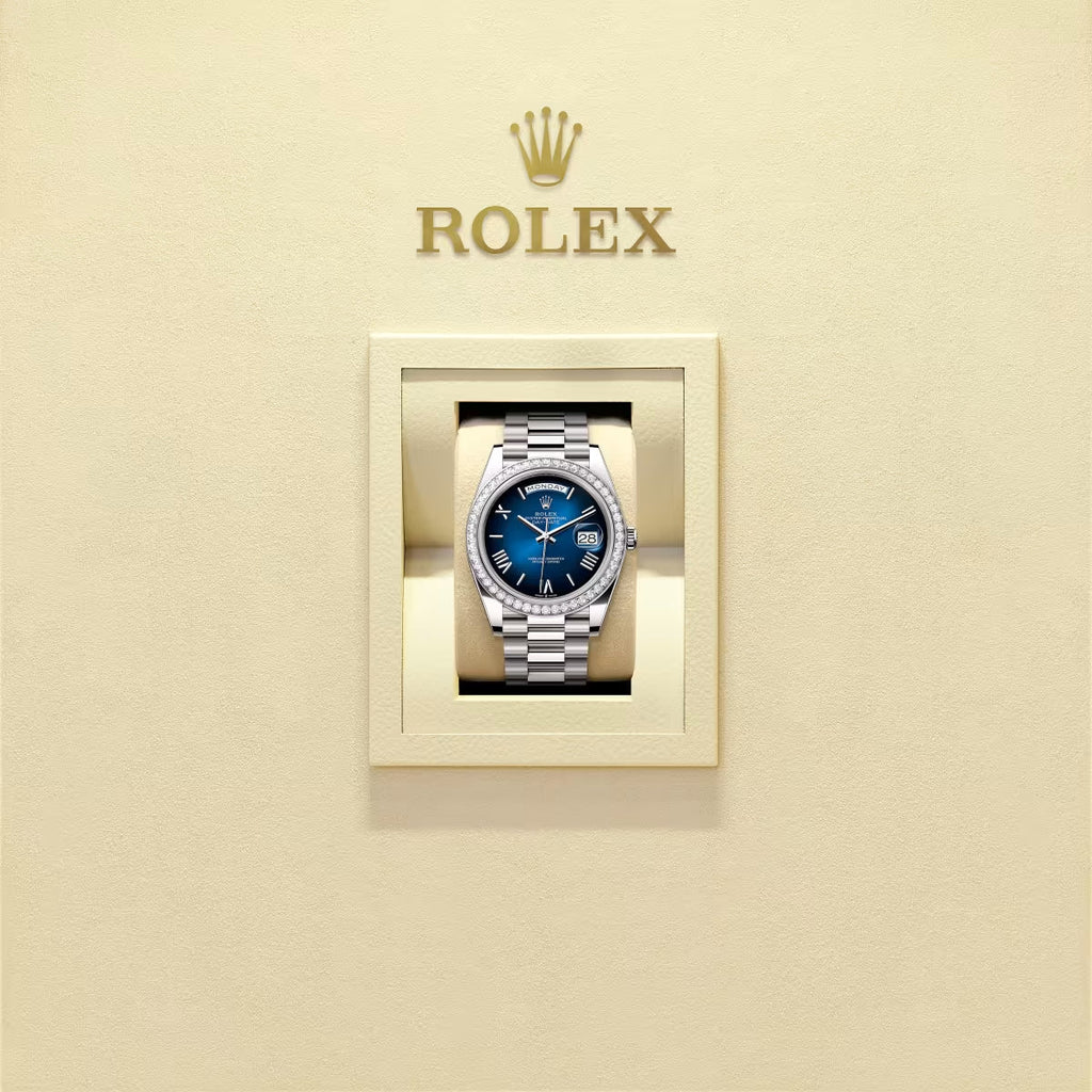 Day-date Oyster Perpetual 40mm White Gold Blue Ombré Dial, Diamond-set bezel M228349RBR-0045