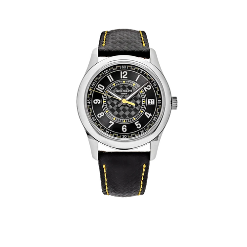 Calatrava 40mm 6007G-001 White Gold Black Dial Yellow Accents