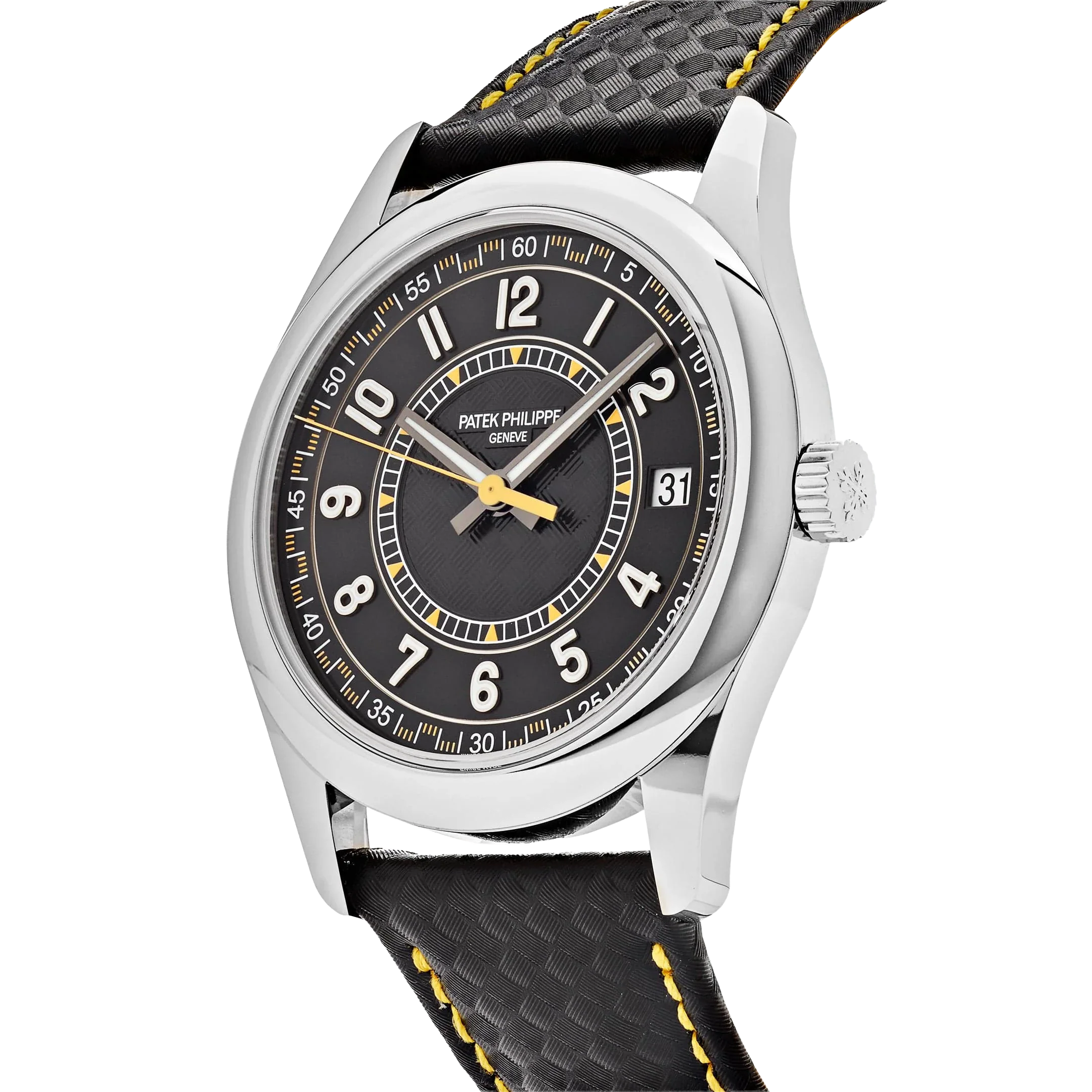 Calatrava 40mm 6007G-001 White Gold Black Dial Yellow Accents