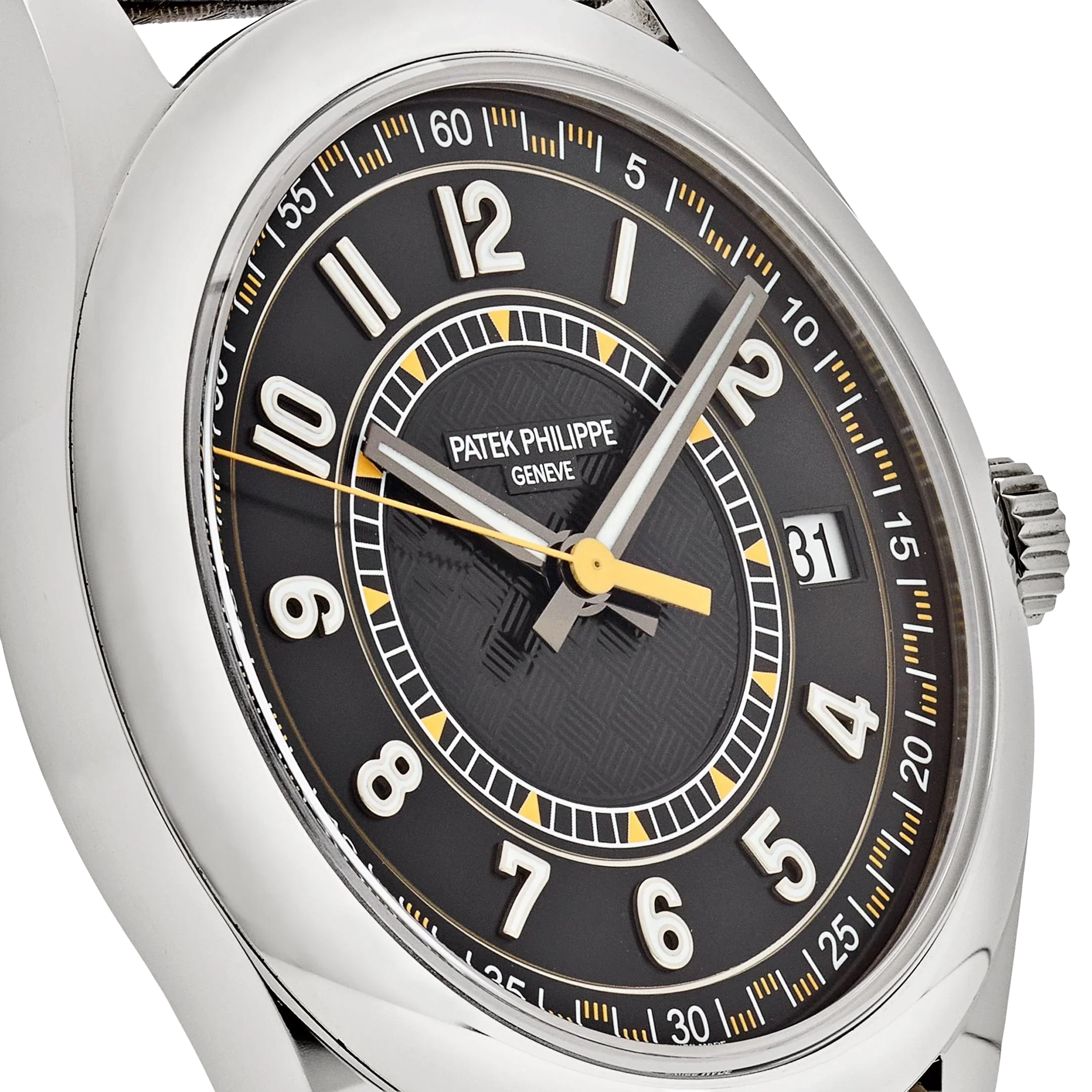 Calatrava 40mm 6007G-001 White Gold Black Dial Yellow Accents