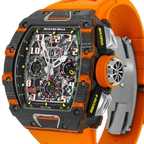 RM 11-03 McLaren Carbon TPT, Skeleton Dial, Orange Strap, 50 mm