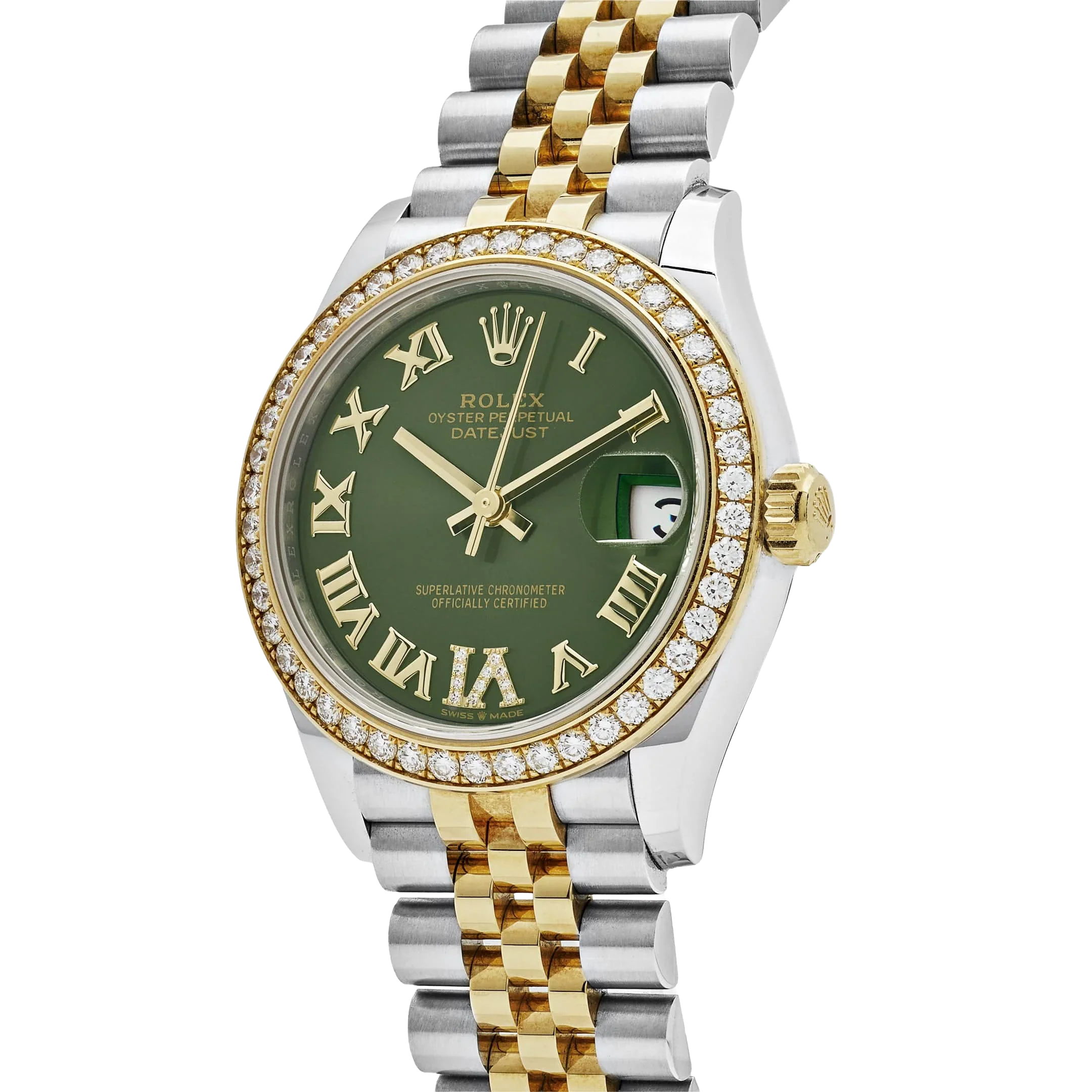 Lady-Datejust 31mm 278383RBR Yellow Gold Stainless Steel Green Roman Dial Diamond Bezel