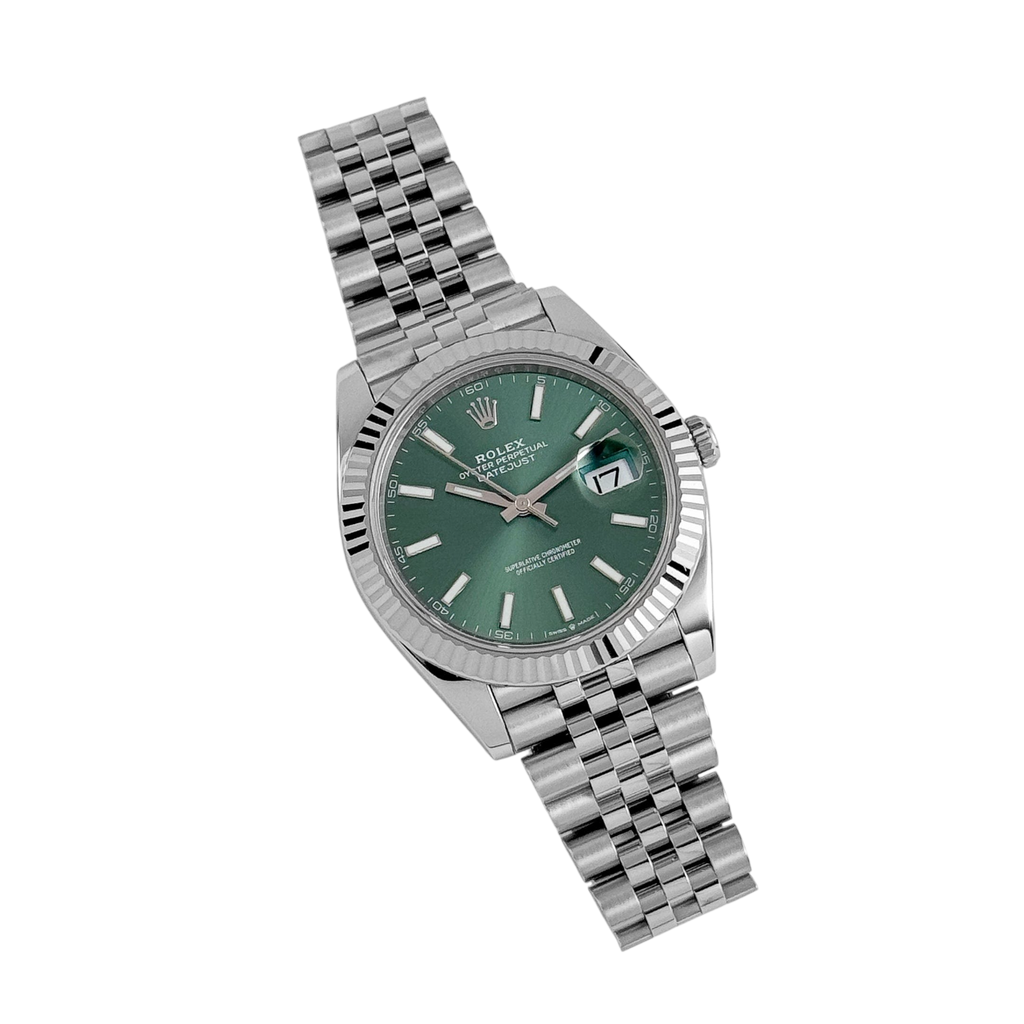 Datejust 41mm Steel White Gold Mint Green Dial Mens Watch 126334-0028