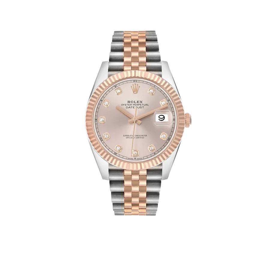 Datejust 41 Steel Everose Gold Sundust Diamond Dial Mens Watch 126331