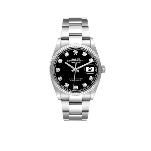 Datejust 36mm Steel White Gold Black Diamond Dial Mens Watch 126234