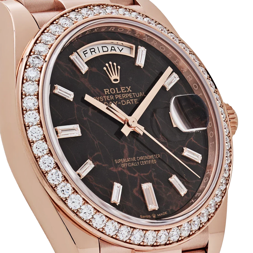 Day-Date 40 228345RBR Rose Gold Eisenkiesel Diamond Dial Diamond Bezel