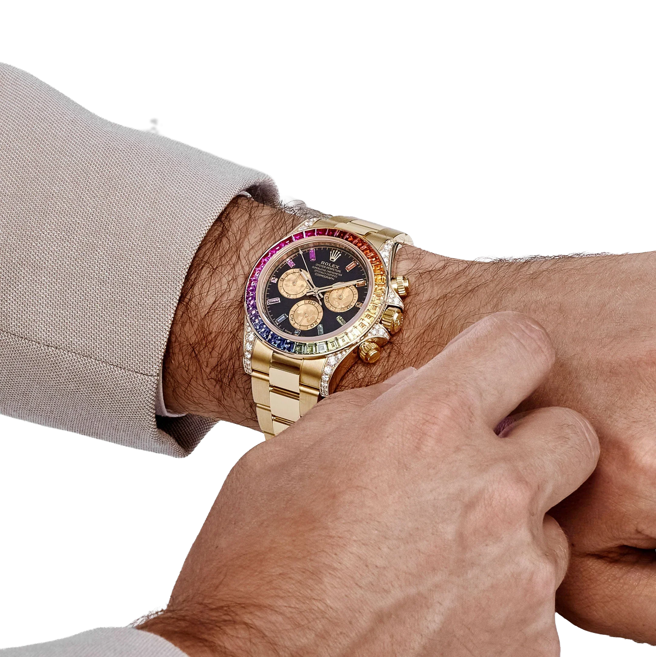 Daytona 126598RBOW 40mm Rainbow Yellow Gold Black Dial Sapphire Bezel