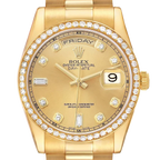 President Day-Date 36mm Yellow Gold Diamond Bezel Mens Watch 118348