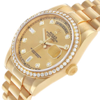 President Day-Date 36mm Yellow Gold Diamond Bezel Mens Watch 118348