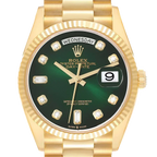 President Day-Date 36mm Yellow Gold Green Diamond Dial Mens Watch 128238