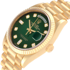 President Day-Date 36mm Yellow Gold Green Diamond Dial Mens Watch 128238