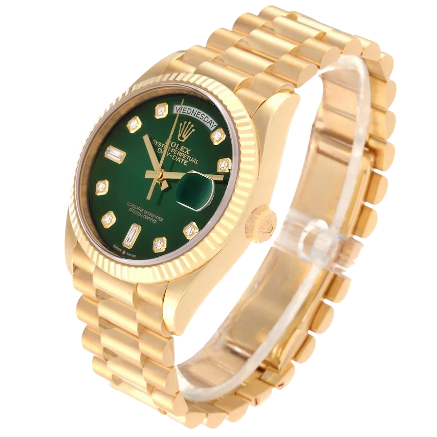 President Day-Date 36mm Yellow Gold Green Diamond Dial Mens Watch 128238