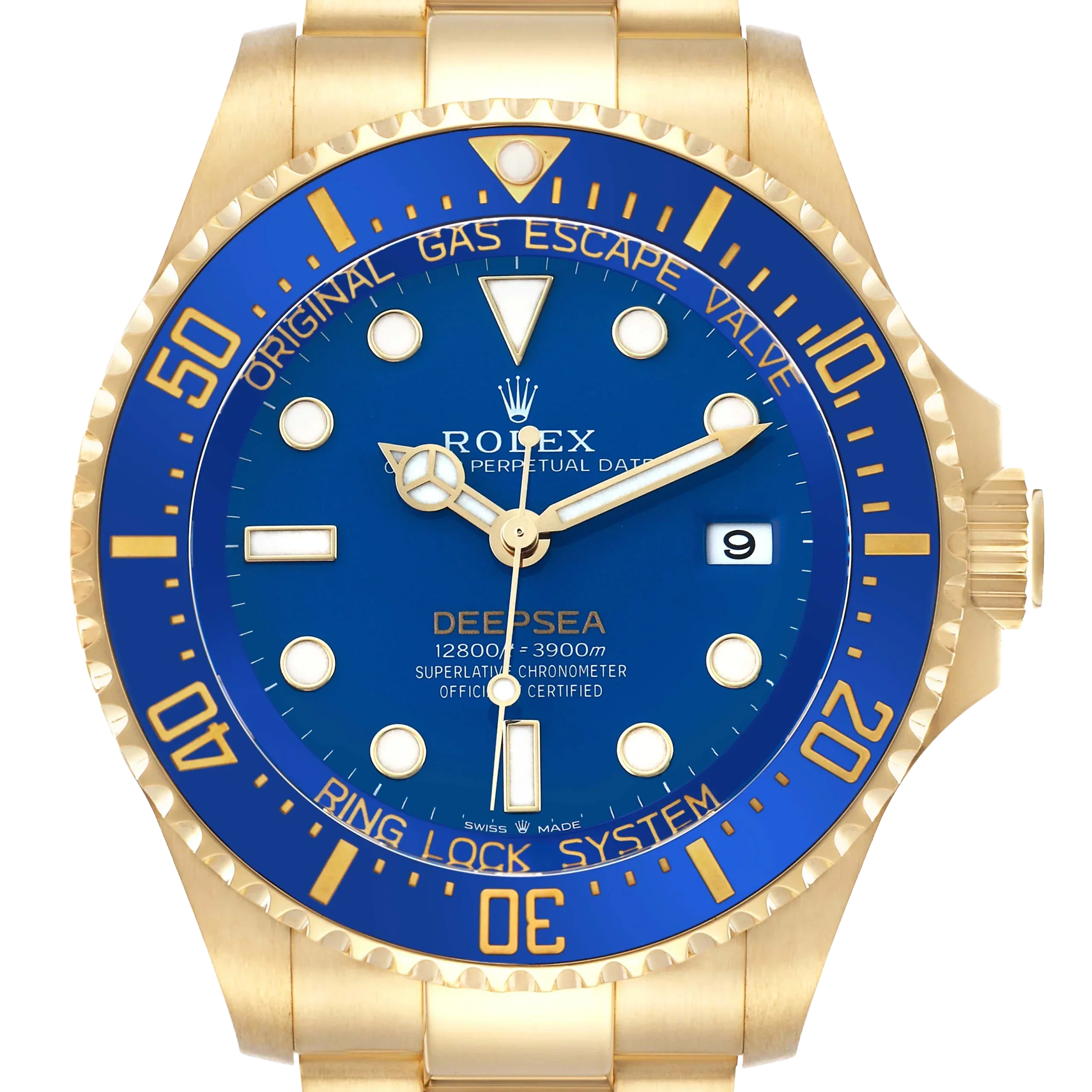 Seadweller Deepsea 44mm Yellow Gold Blue Dial Mens Watch 136668