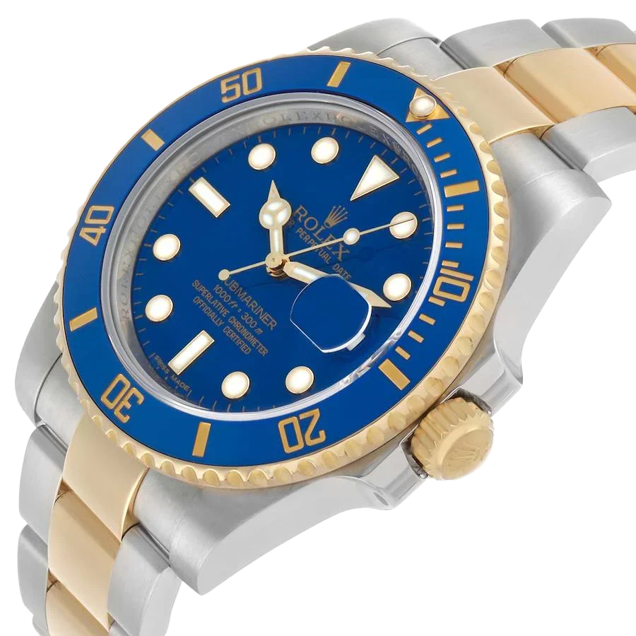 Submariner 40mm Steel Yellow Gold Blue Dial Bezel Mens Watch 116613