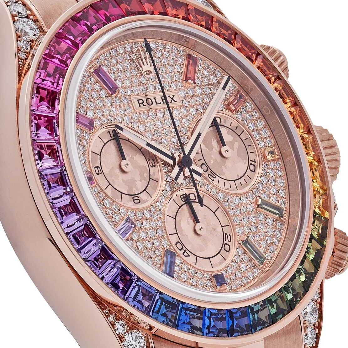 Daytona 116595RBOW Rainbow Rose Gold Pave Diamond Dial Sapphire Bezel
