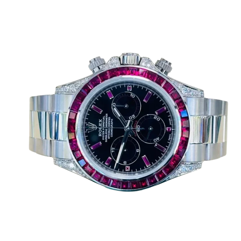 Daytona 126599TRU White Gold Diamond Black Dial Ruby Bezel