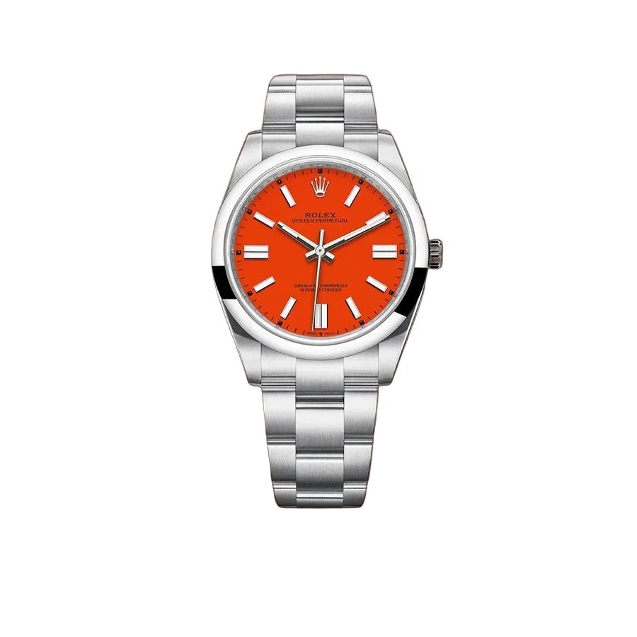Oyster Perpetual 41mm Stainless Steel Coral Red Dial 124300 - 0007
