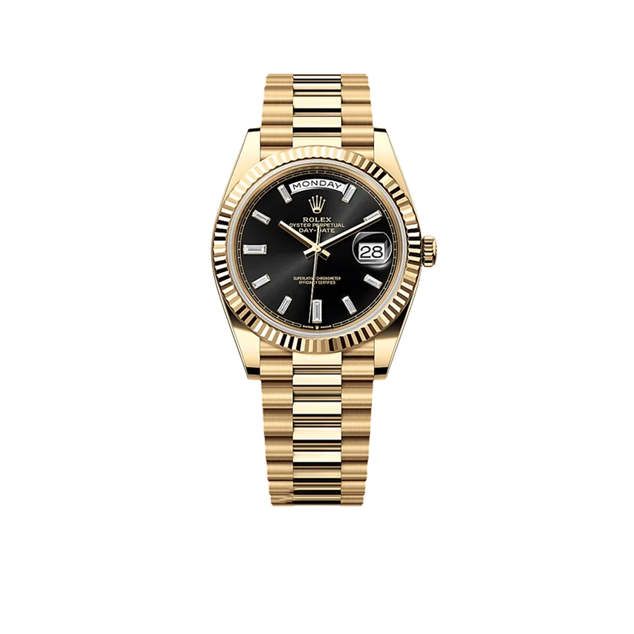 President Day-Date 40mm Black Dial Yellow Gold Diamond Mens Watch 228238
